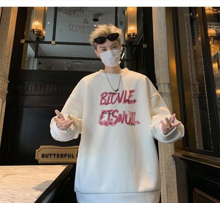 Crew Neck Lettering Oversized Sweatshirt Product Image