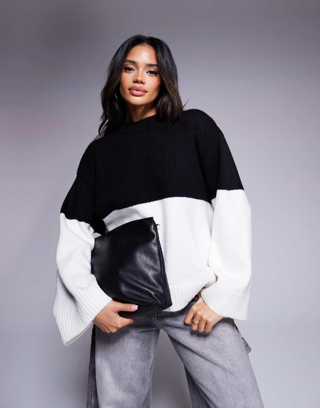 ASOS DESIGN oversized sweater in black and white Product Image