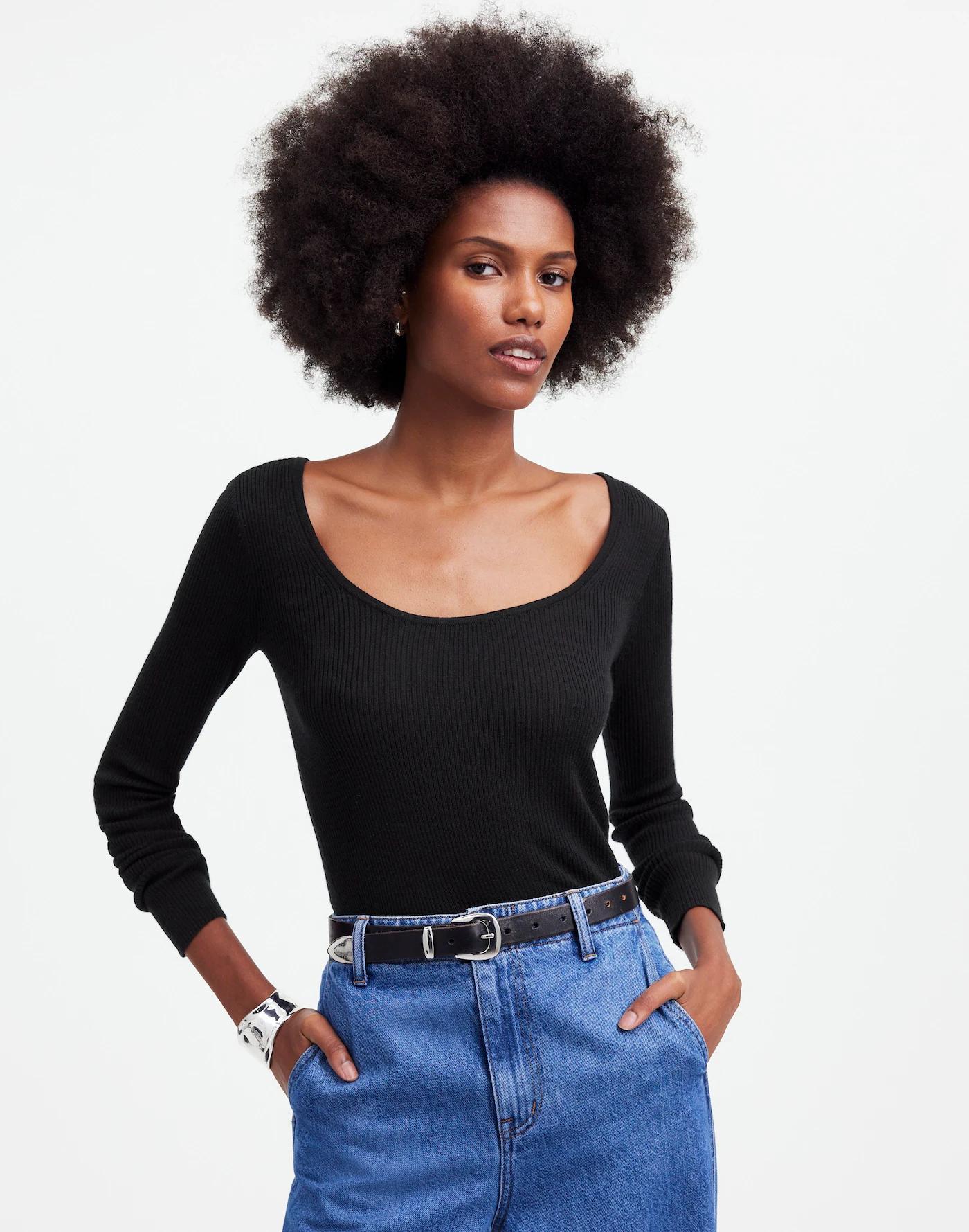 Merino Wool-Silk Blend Scoopneck Sweater Product Image