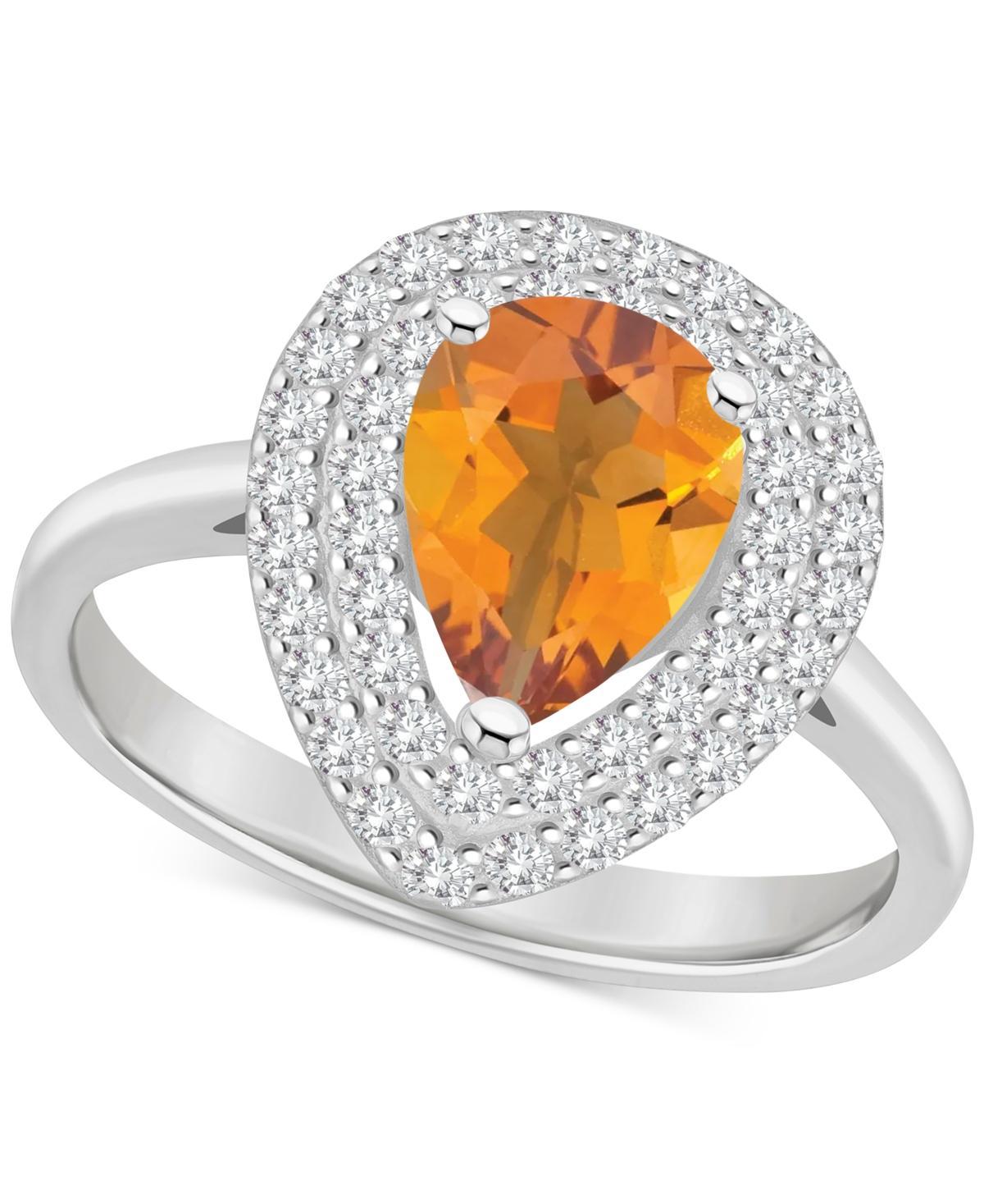 Celebration Gems Sterling Silver Teardrop Peridot & White Topaz Double Halo Ring, Women's, Size: 9 Product Image