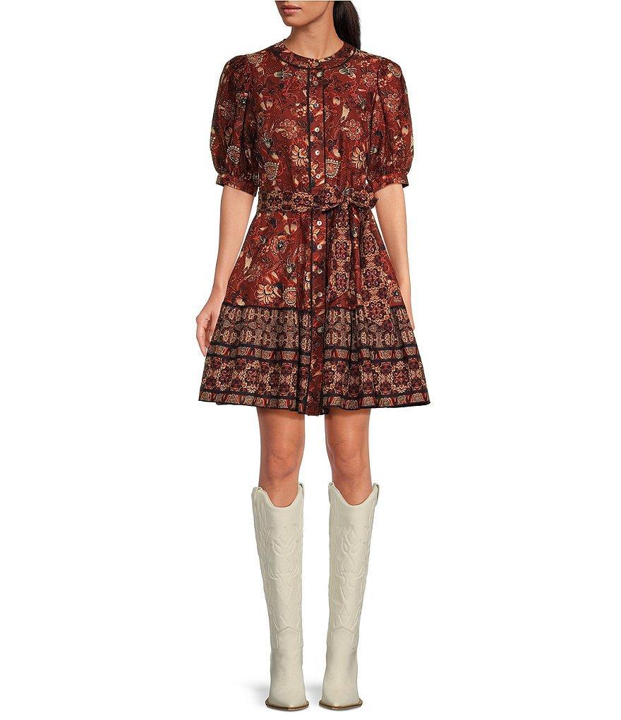 A Loves A Floral Printed Bubble Sleeve Button Front Mini Dress Product Image