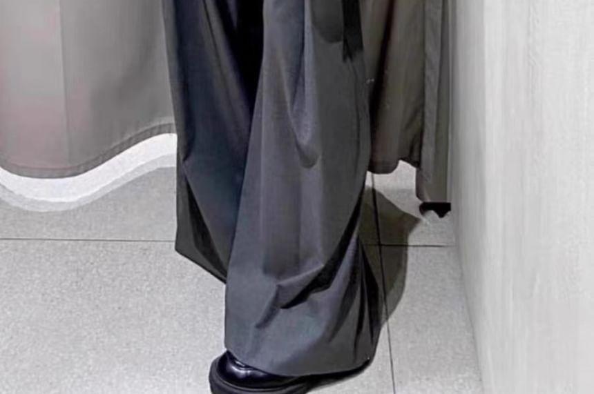 High Waist Plain Loose-Fit Wide-Leg Slacks Product Image