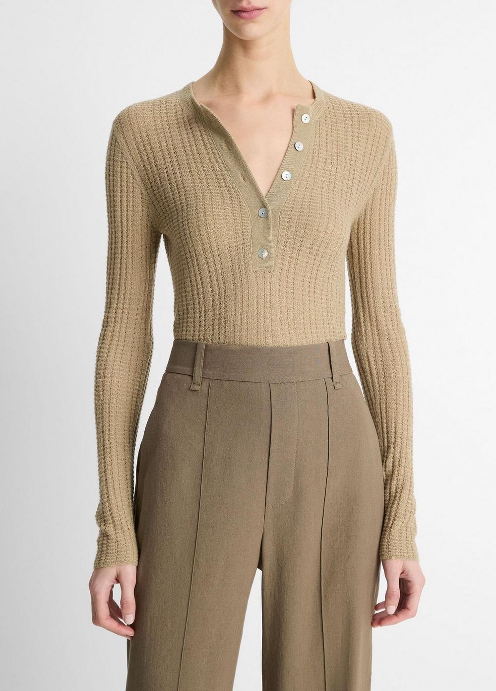 Womens Waffle-Knit Cashmere-Silk Henley Product Image