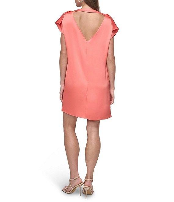 DKNY by Donna Karan V-Cut Out Back Short Sleeve Satin Shift Dress Product Image