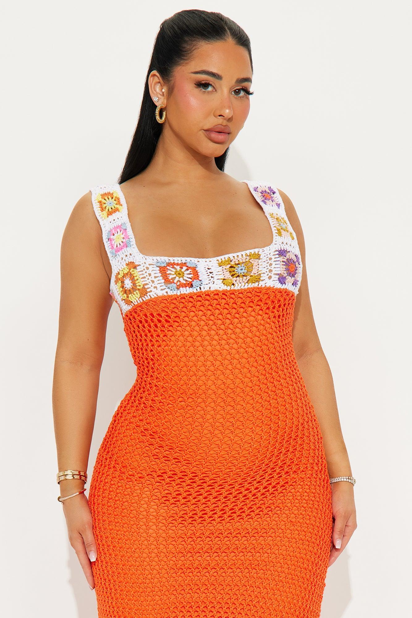 Bali Crochet Maxi Dress - Orange Product Image