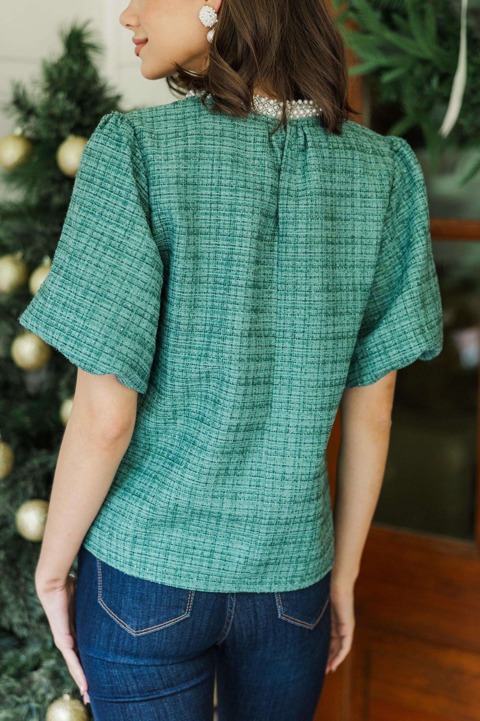 Calling On You Green Tweed Blouse Female Product Image