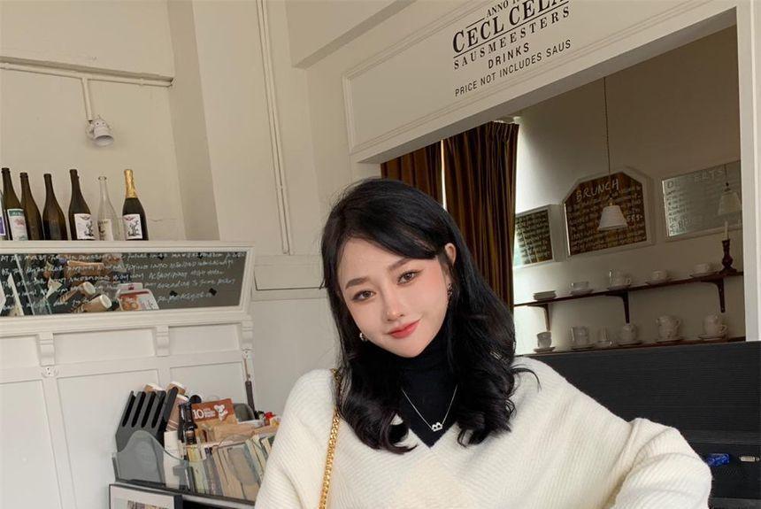 V-Neck Plain Sweater Product Image