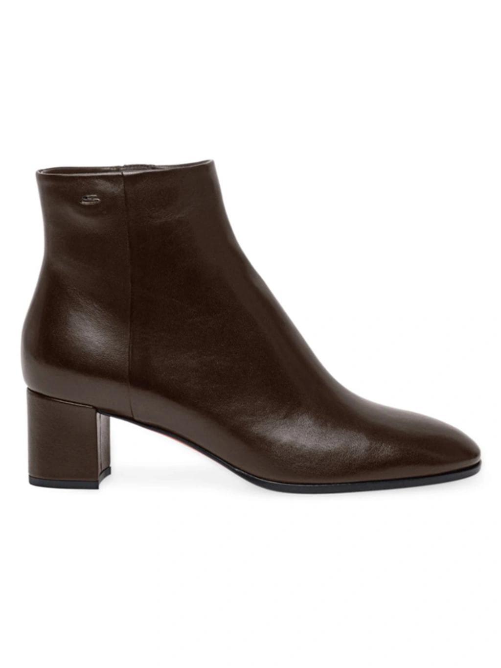 SANTONI Halfrida Napa Zip Ankle Booties In Dark Brown Product Image
