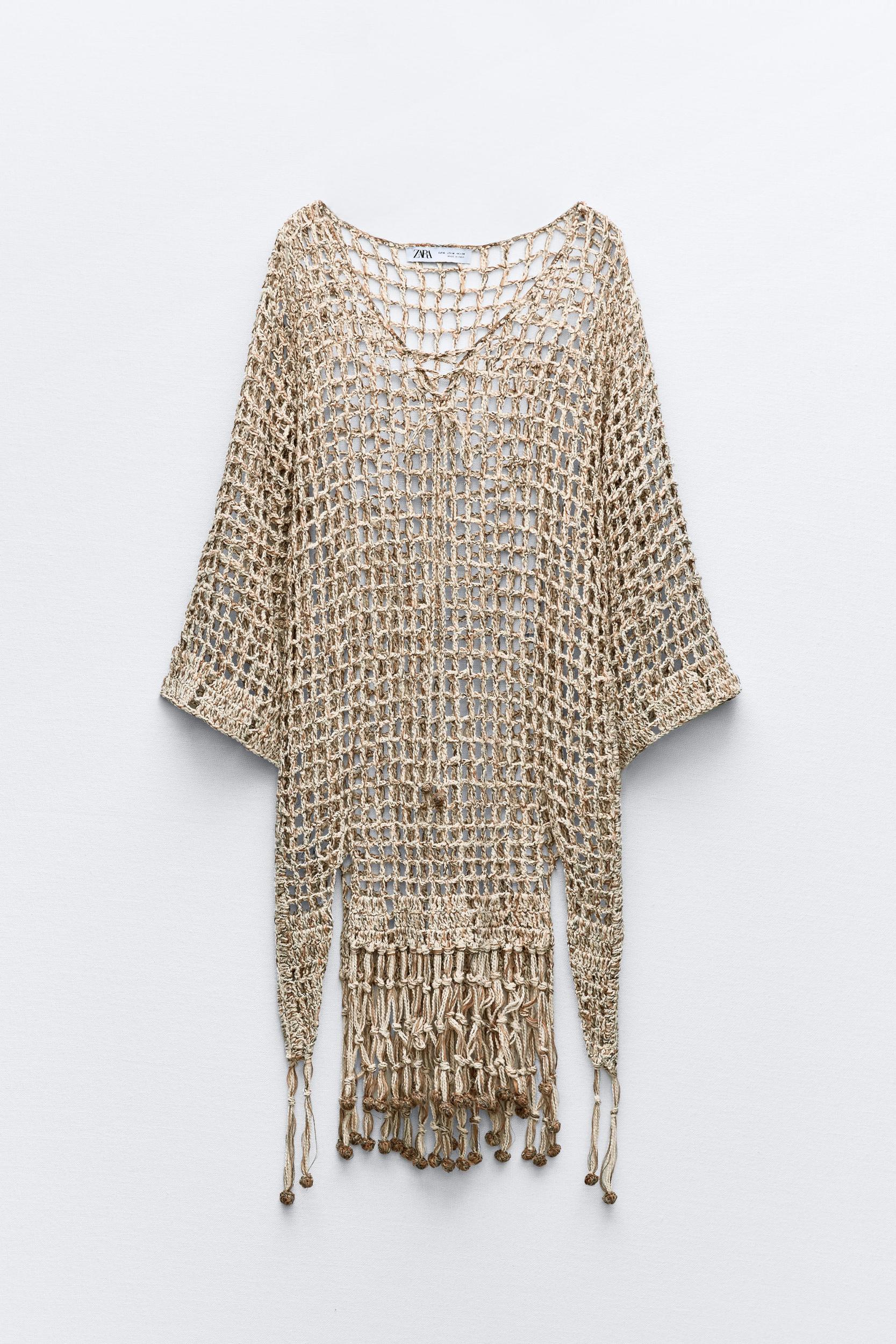 TASSELED CROCHET KAFTAN DRESS Product Image