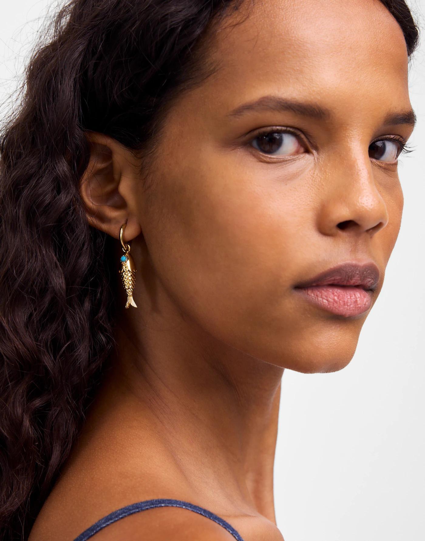 Fish Charm Huggie Hoop Earrings Product Image