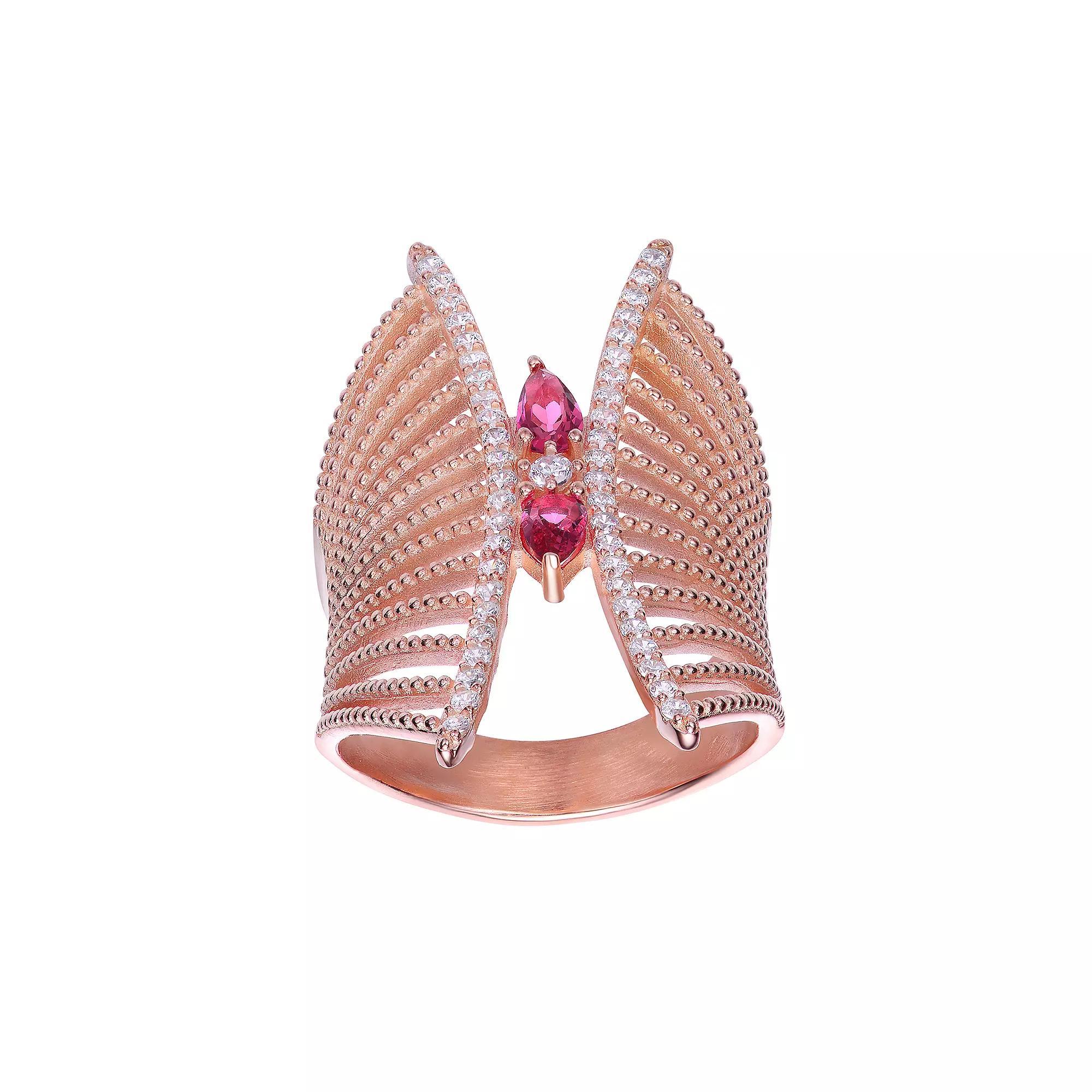 18k Rose Gold Over Sterling Silver Cubic Zirconia Butterfly Set Ring, Women's, Size: 6, Pink Tone Product Image