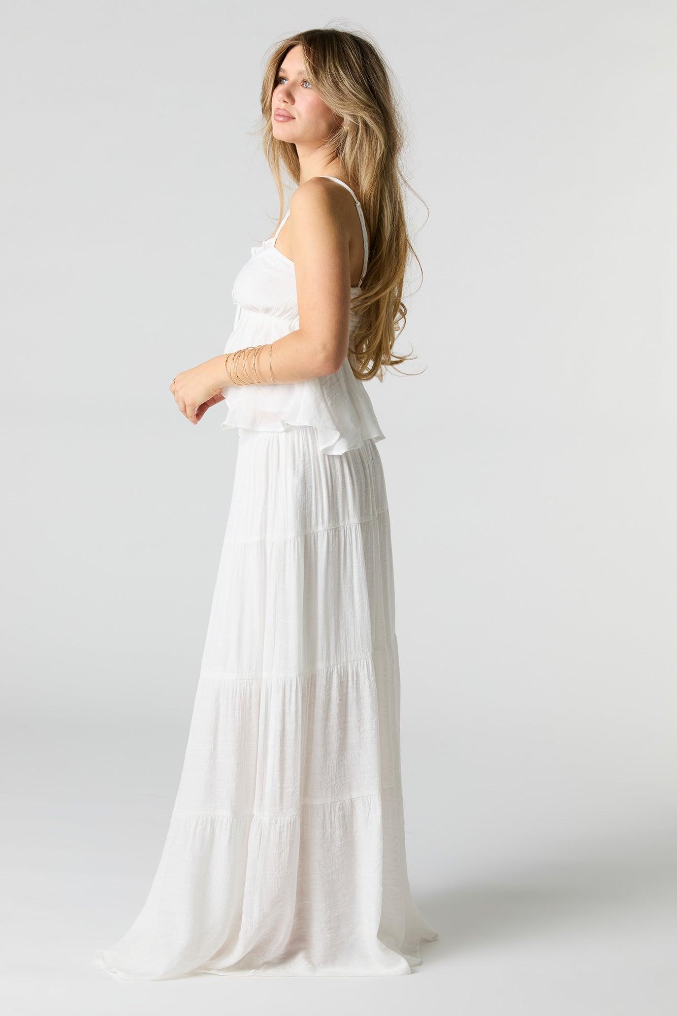 Solid Tiered Maxi Skirt Female Product Image