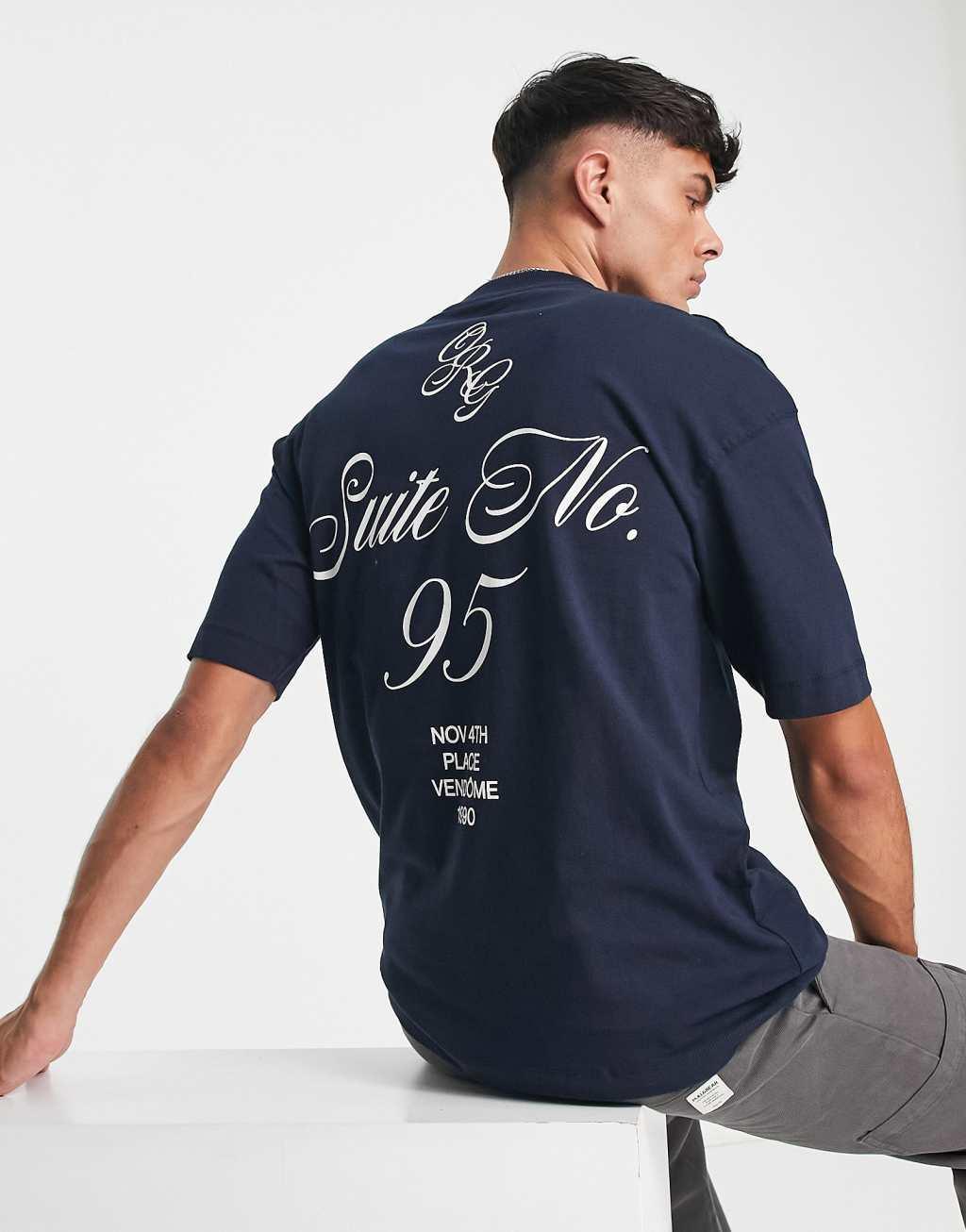 Jack & Jones Originals oversized t-shirt with script back print in navy  Product Image