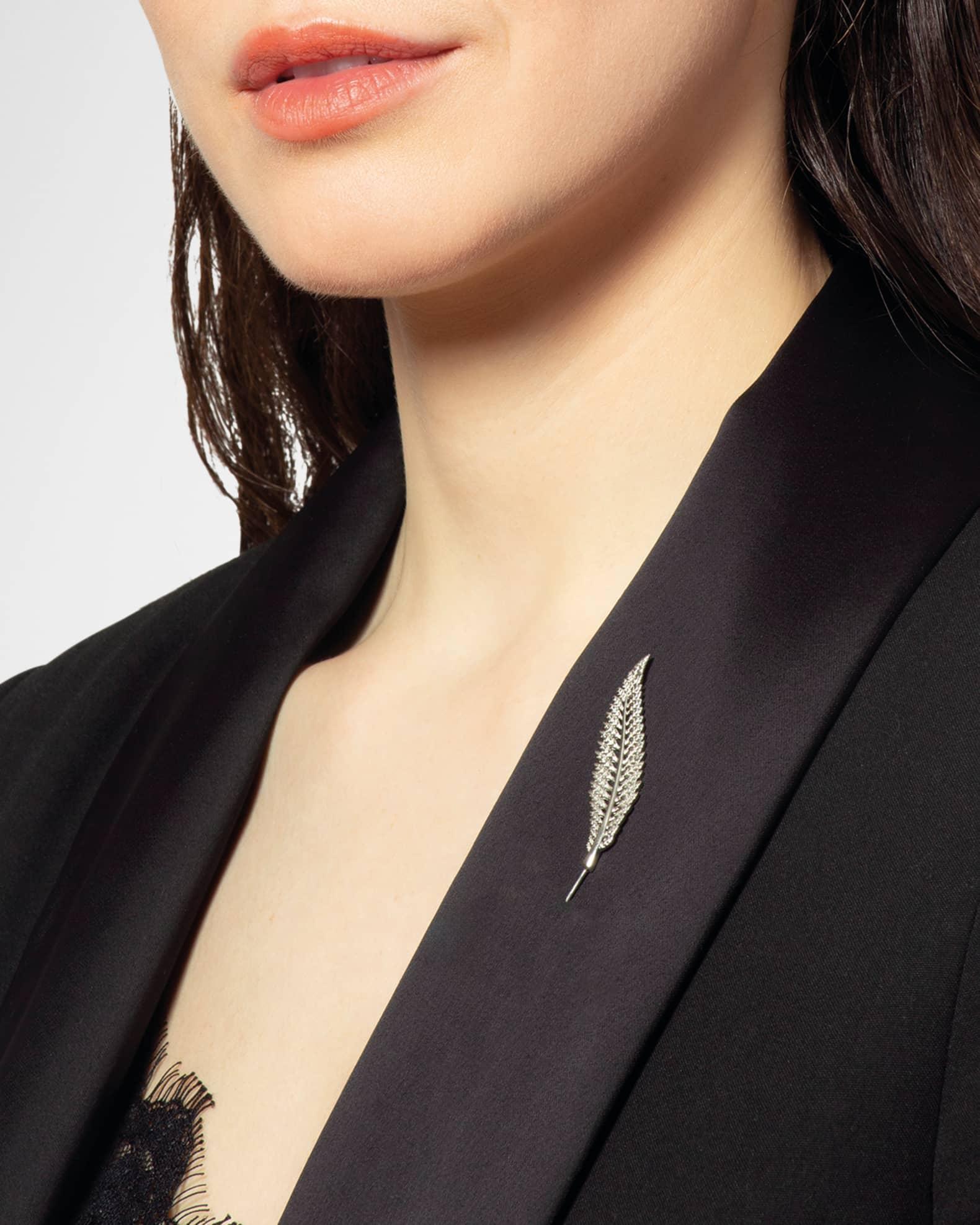 Mens Palladium-Plated Fern Leaf Lapel Pin Product Image