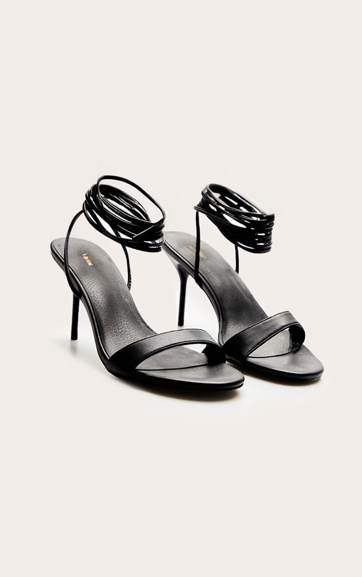 Black Pu Round Toe Lace Up High Stiletto Heeled Sandals Product Image
