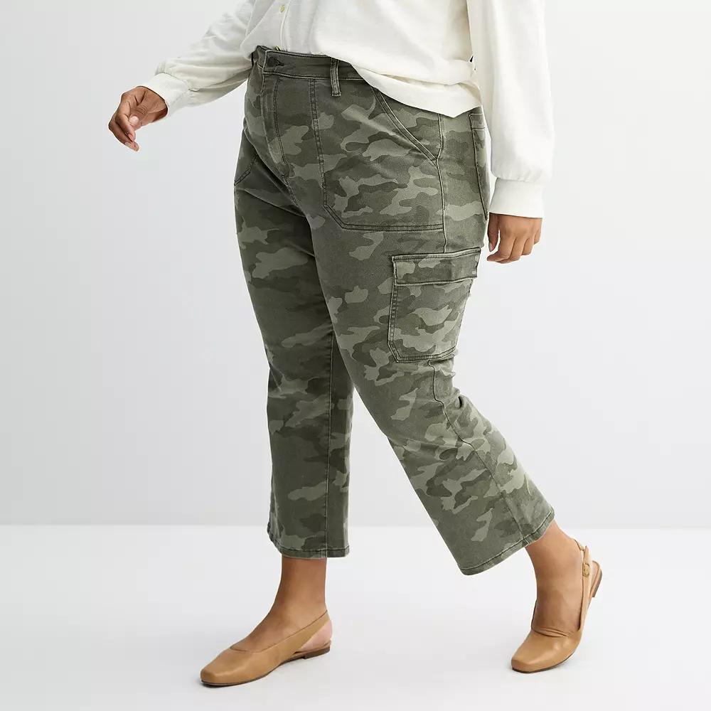 Plus Size Sonoma Goods For Life Ankle Cargo Flare Pants, Womens Green Product Image