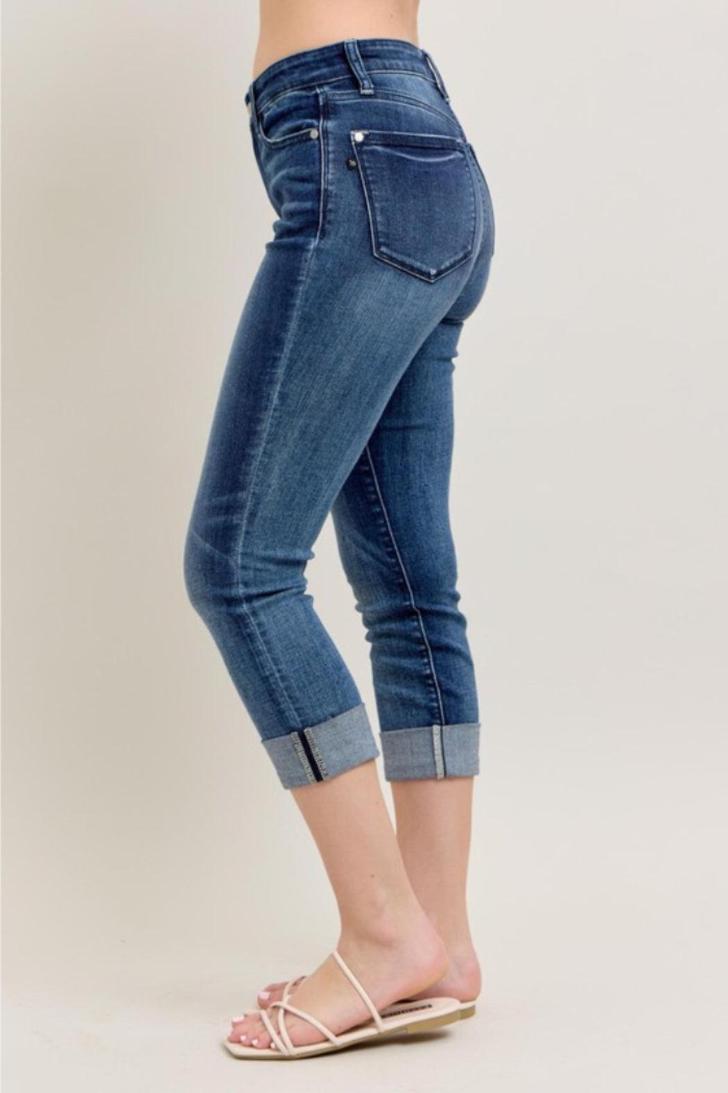 Dark Wash Cuffed Capri Product Image