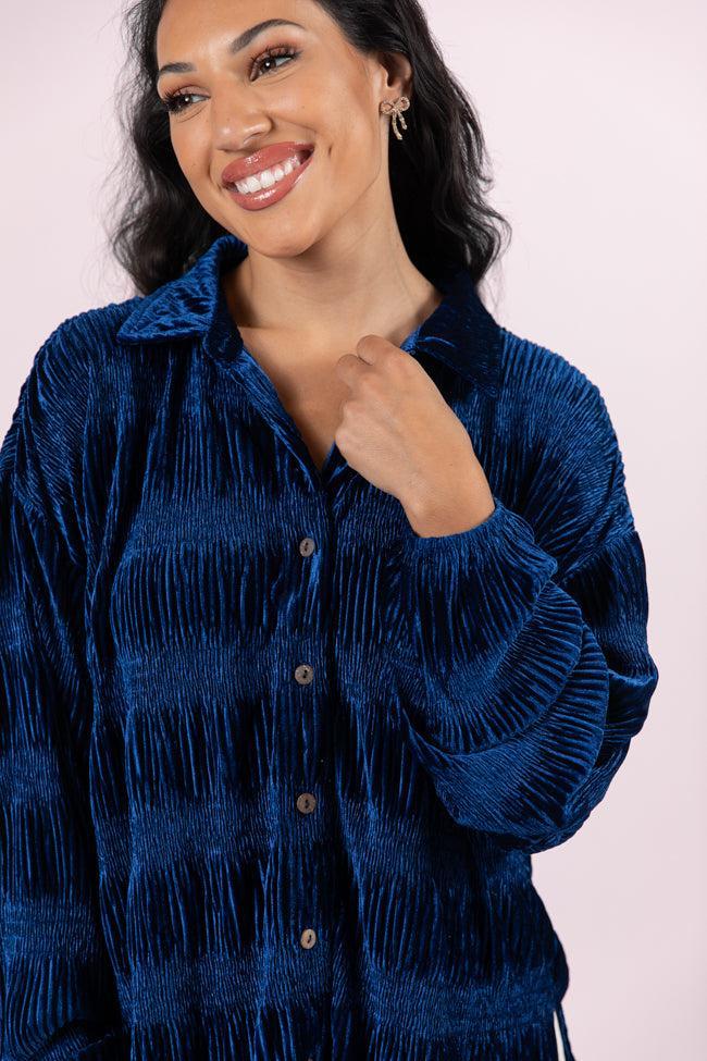 My Fave Song Blue Velvet Button Front Shirt FINAL SALE Product Image