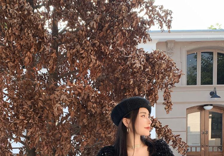 V-Neck Sequin Fluffy Jacket Product Image