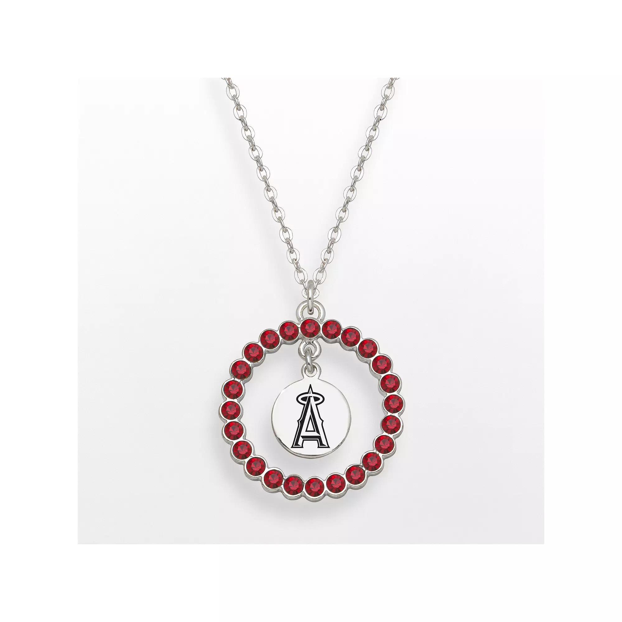 Los Angeles Angels of Anaheim Silver Tone Crystal Logo Charm Circle Pendant, Women's, Size: 18", Siam Product Image