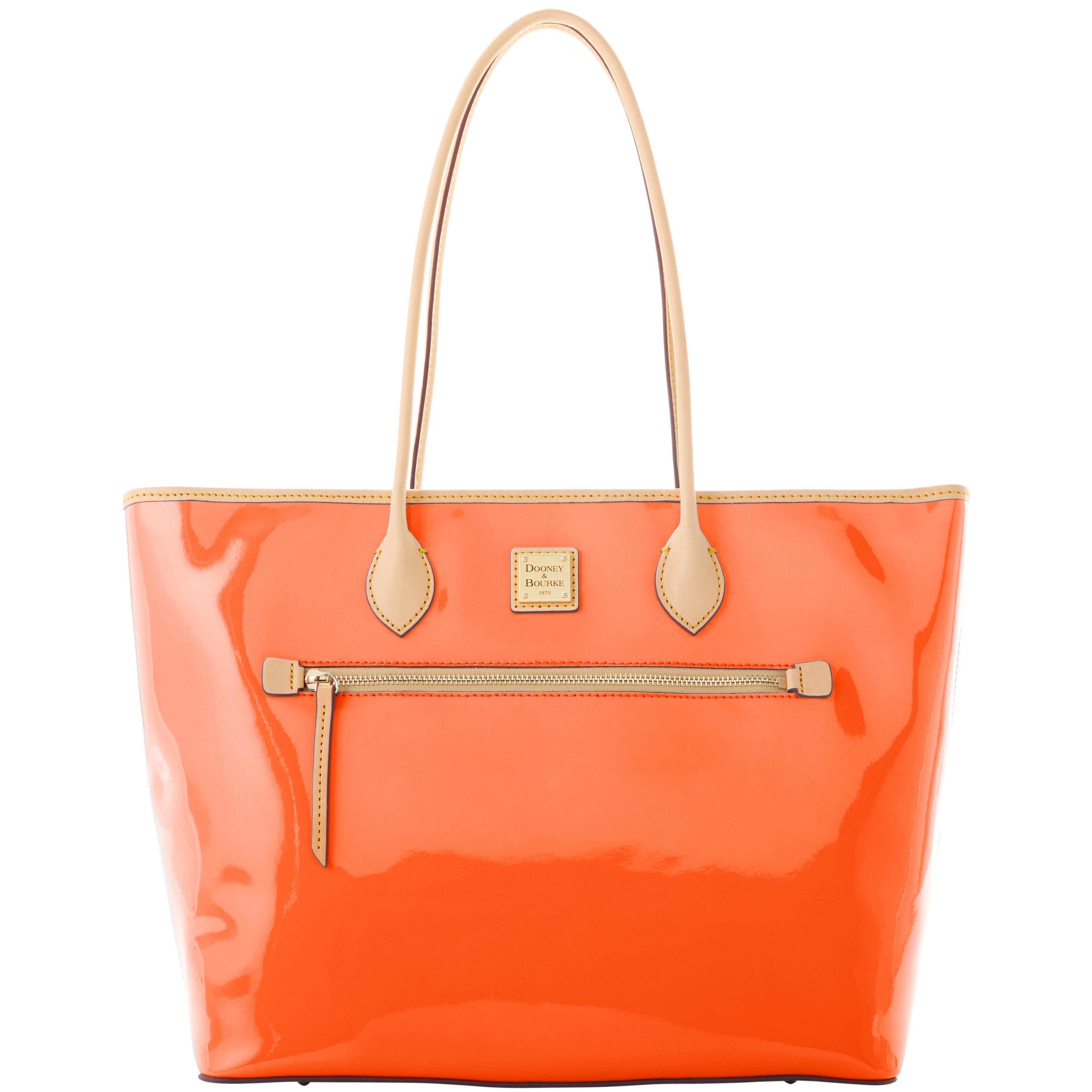 Dooney & Bourke Womens Patent Large Leather Tote Shopping Bag in Clementine Product Image