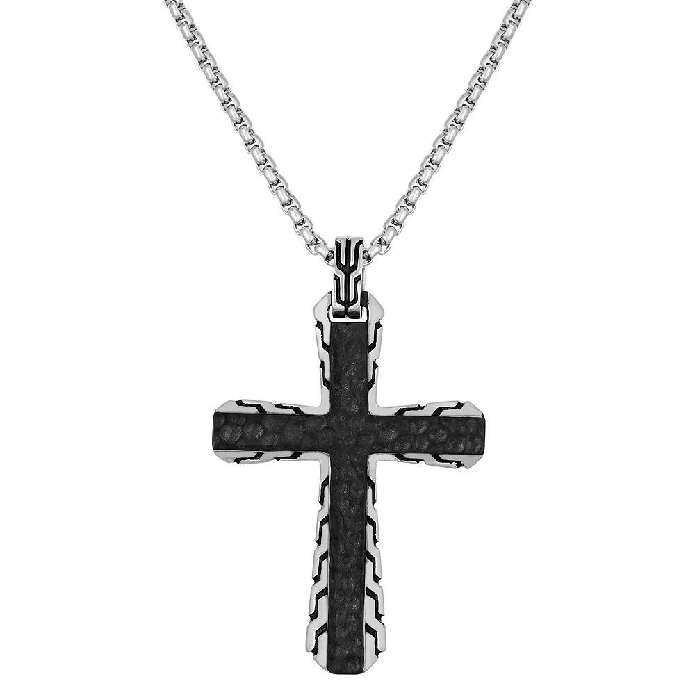 LYNX Men's Black Ion-Plated Stainless Steel Cross Pendant Necklace, Size: 24", Two Tone Product Image