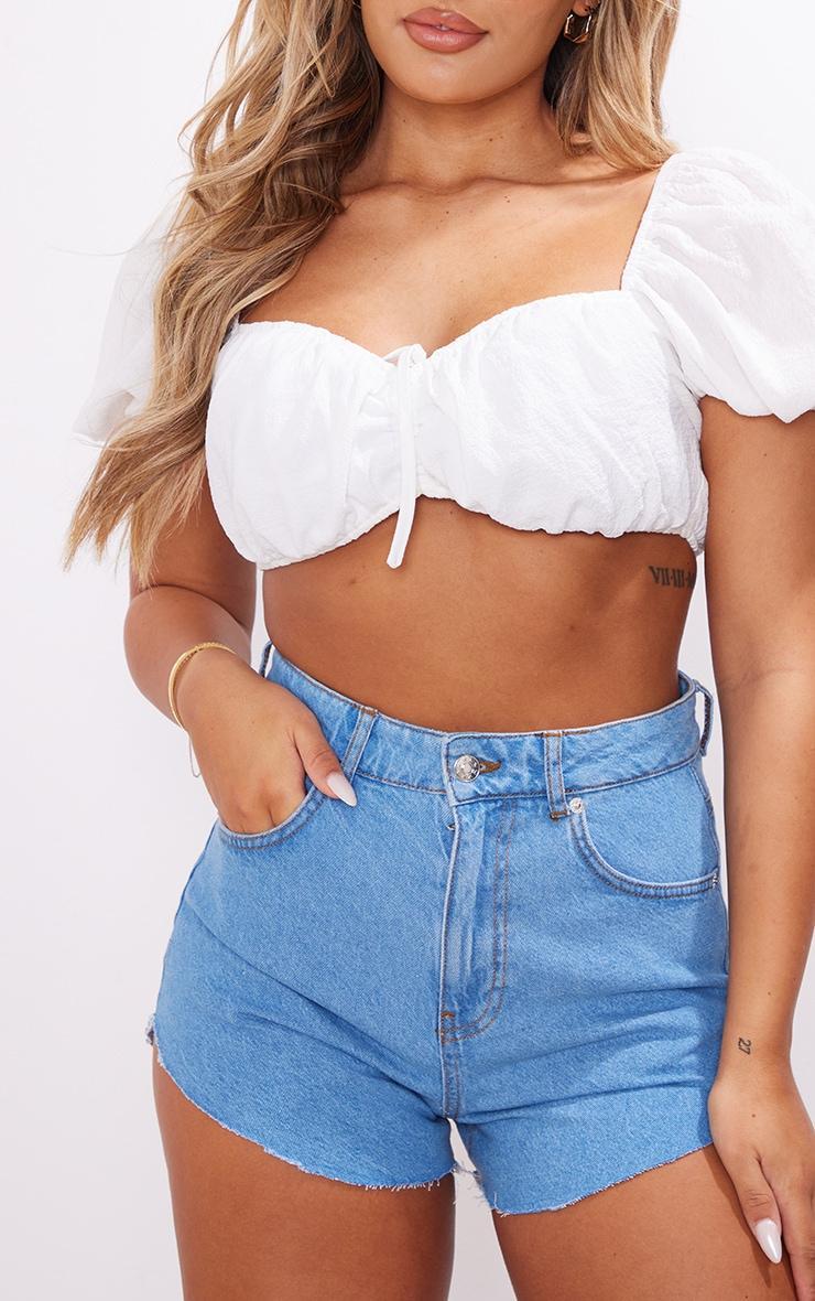 Mid Blue Wash High Side Denim Mom Shorts Product Image