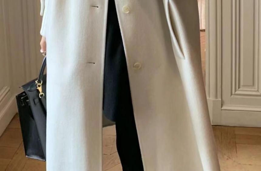 Collared Button-Up Plain Long Coat Product Image