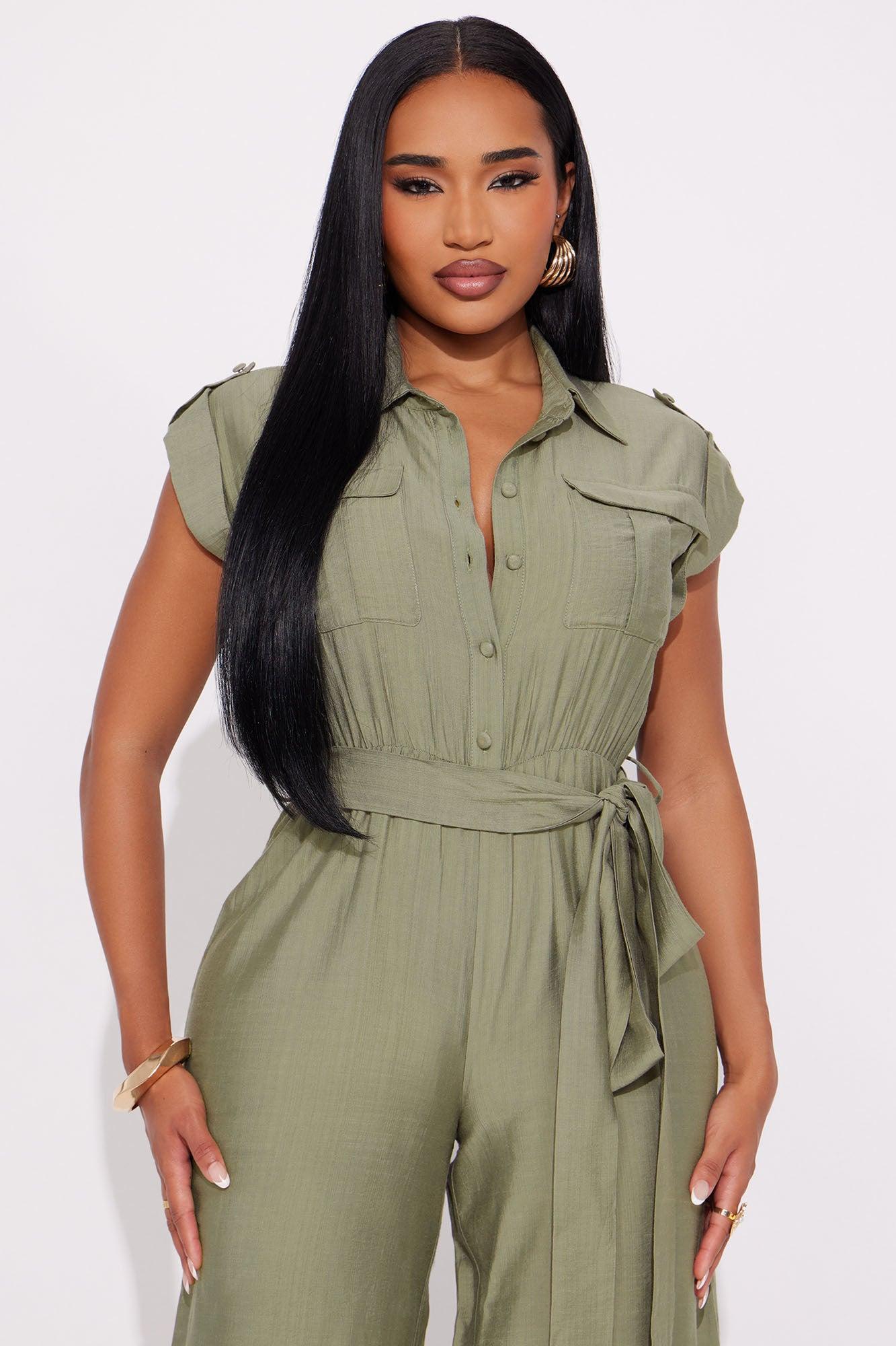 Valentina Linen Wide Leg Jumpsuit - Olive Product Image