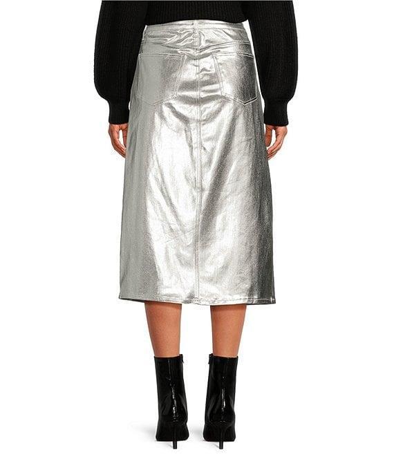 Every Metallic Coated Stretch Denim High Rise Front Split Hem Midi Pencil Skirt Product Image