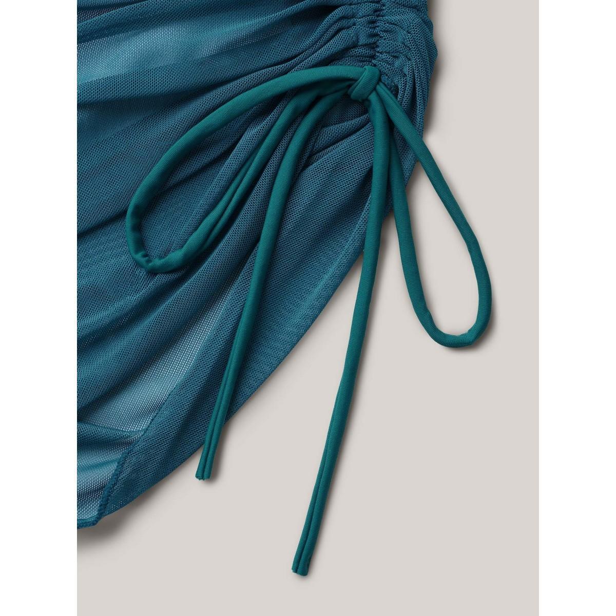 Plus Size Channel Drawstring Gathered Surplice Neck Swim Dress Women's Swimwear Teal Beach Bodycon Overlap Collar High stretch Curve Swim Dresses BloomChic 18-20/2X Product Image