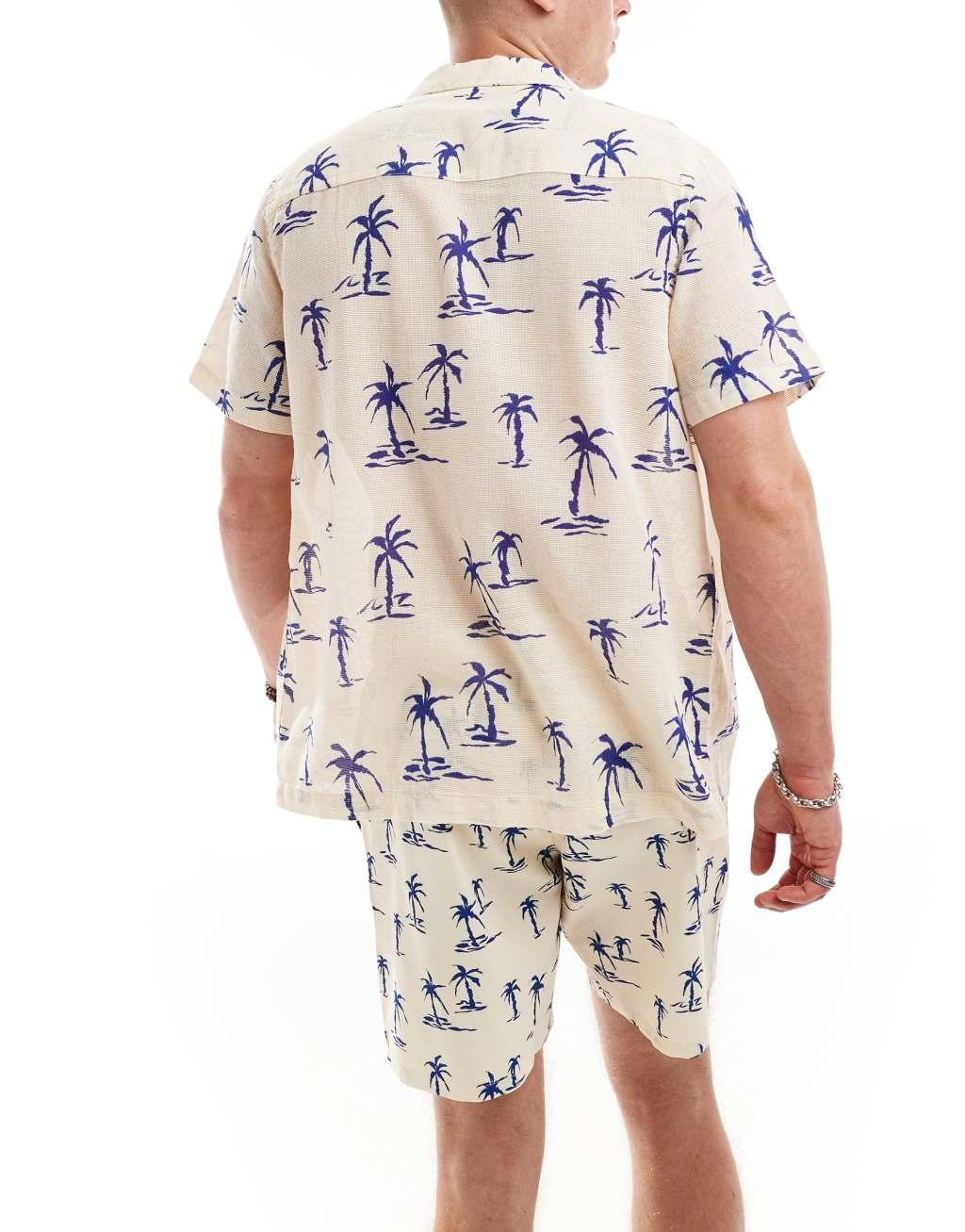 ASOS DESIGN relaxed revere shirt with palm tree print - part of a set  Product Image