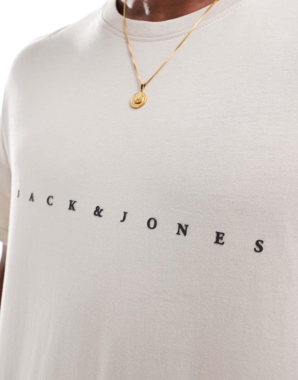 Jack & Jones logo front T-shirt in beige Product Image