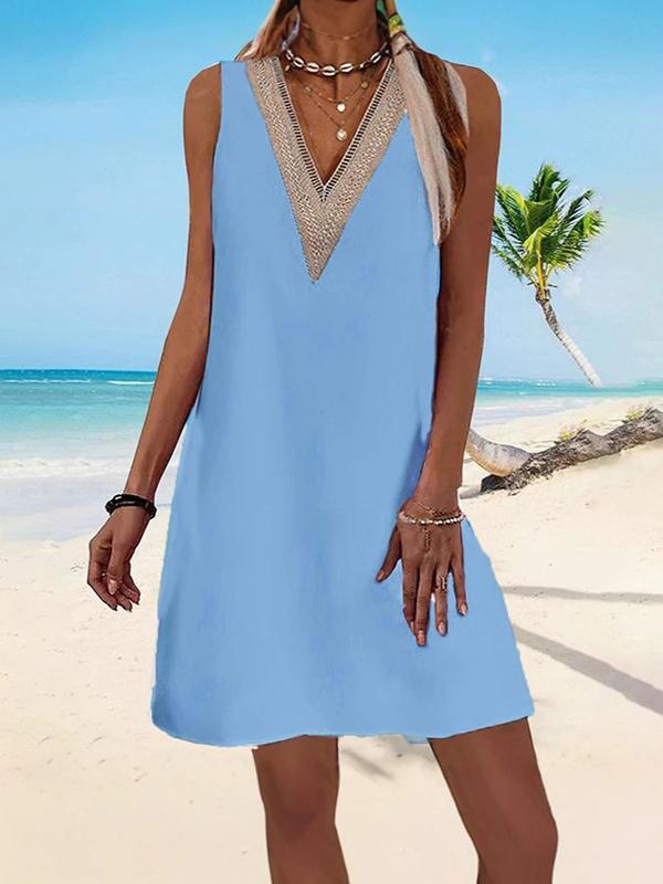 A-line Loose Hollow Split-Joint V-neck Mini Dresses Product Image