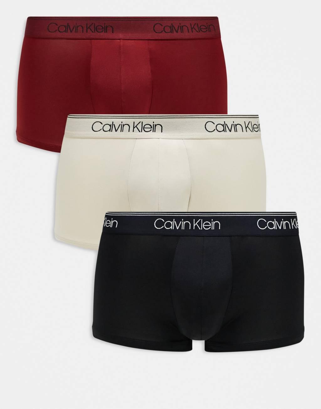 Calvin Klein Microfiber Stretch 3 pack low rise briefs in black/red/neutral Product Image