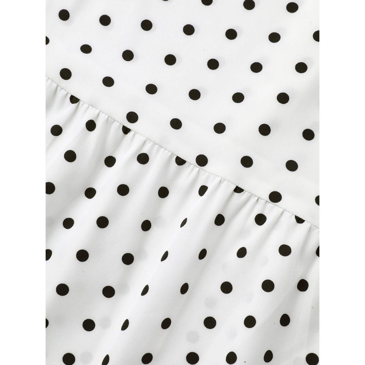 Plus Size Originalwhite Polka Dot Button-Back Flared Shirt Women Elegant Short sleeve Round Neck Everyday Blouses BloomChic 26/4X Product Image
