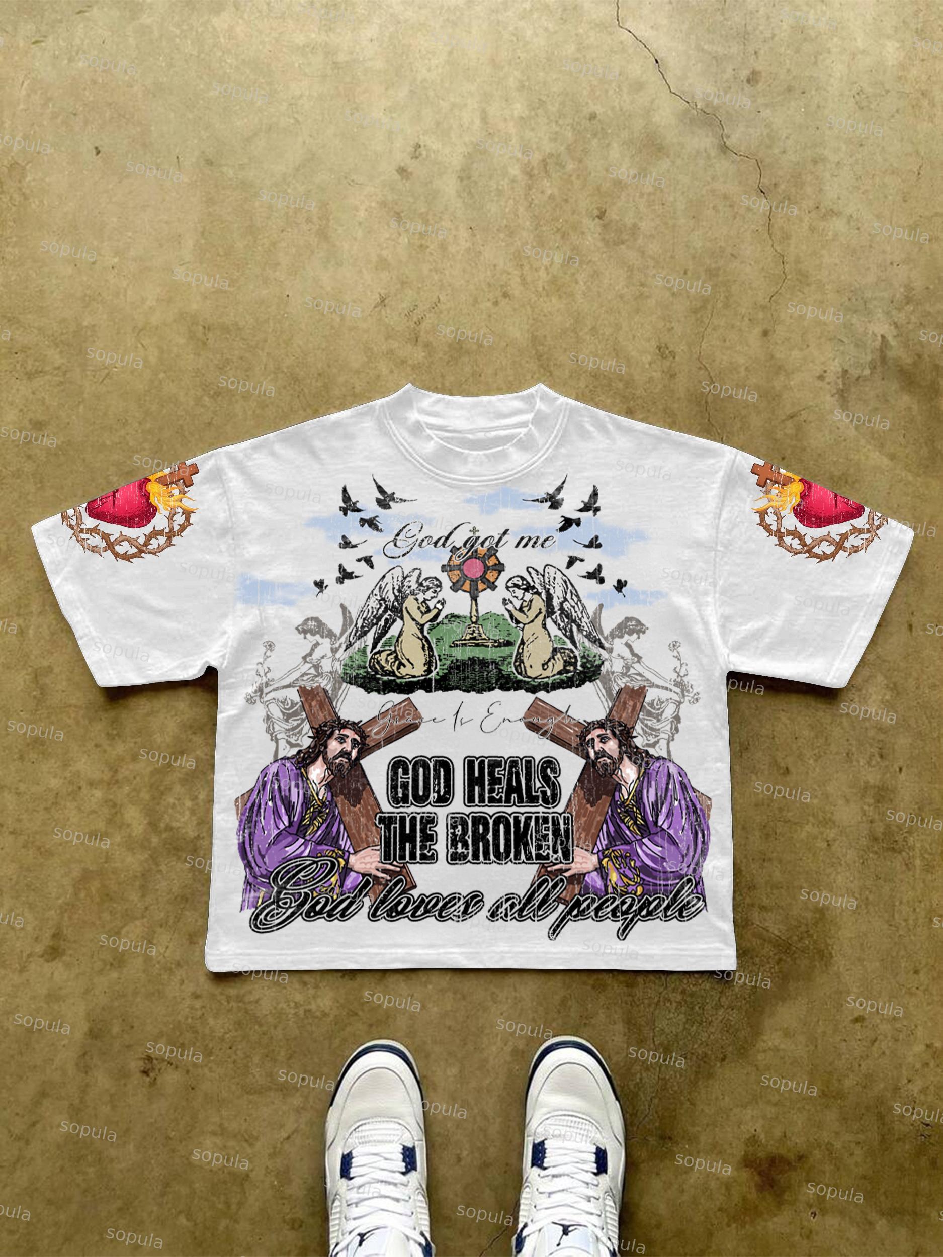 God Will Heal The Broken You Street Vintage Graphic Cropped T-shirt Product Image