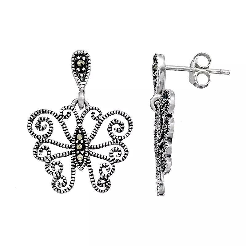 Tori Hill Sterling Silver Marcasite Butterfly Drop Earrings, Women's, Grey Product Image
