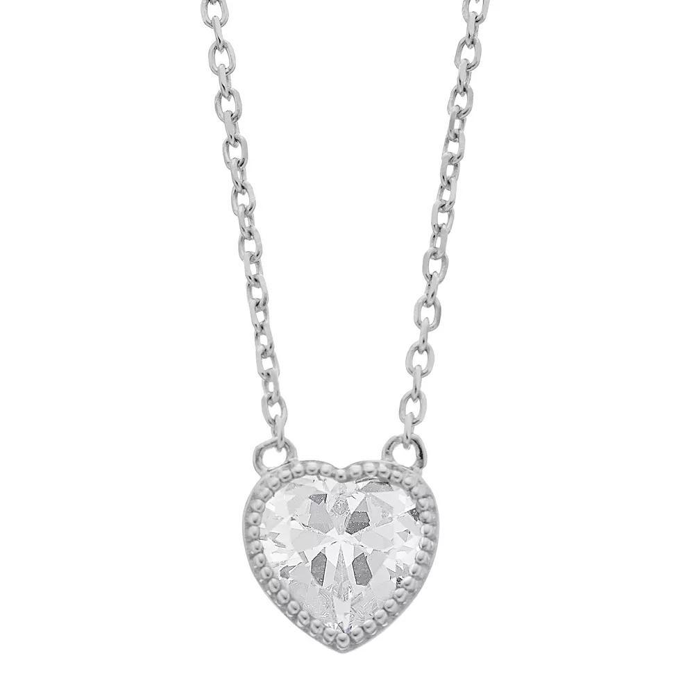 Rosabella Sterling Silver Cubic Zirconia Faceted Heart Halo Link Necklace, Women's, Size: 18" Product Image