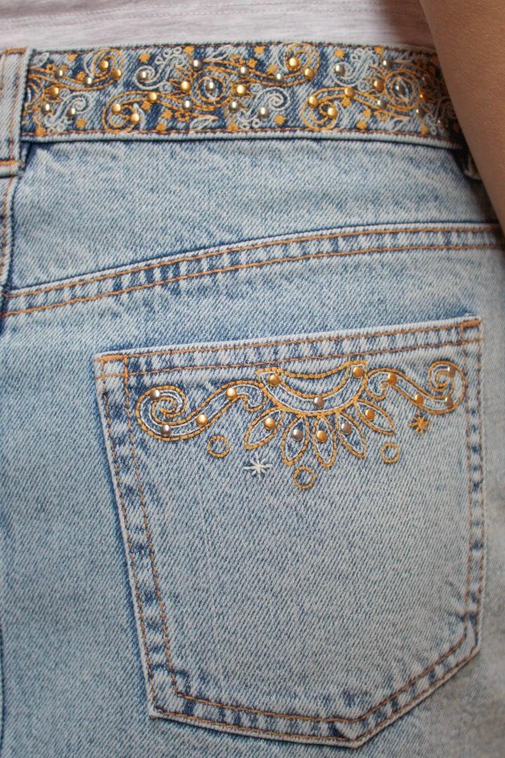 Low waist skirt with studs and embroidery Product Image
