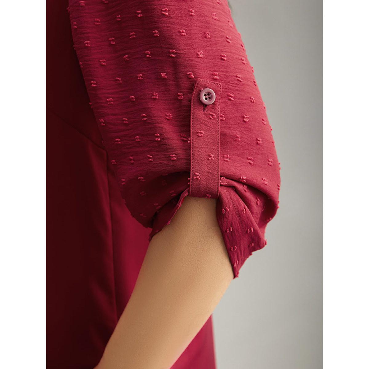 Plus Size Scarlet Plain V Neck Tab Sleeve Scalloped Trim Blouse Women Office Elbow-length sleeve V-neck Work Blouses BloomChic 28/5X Product Image
