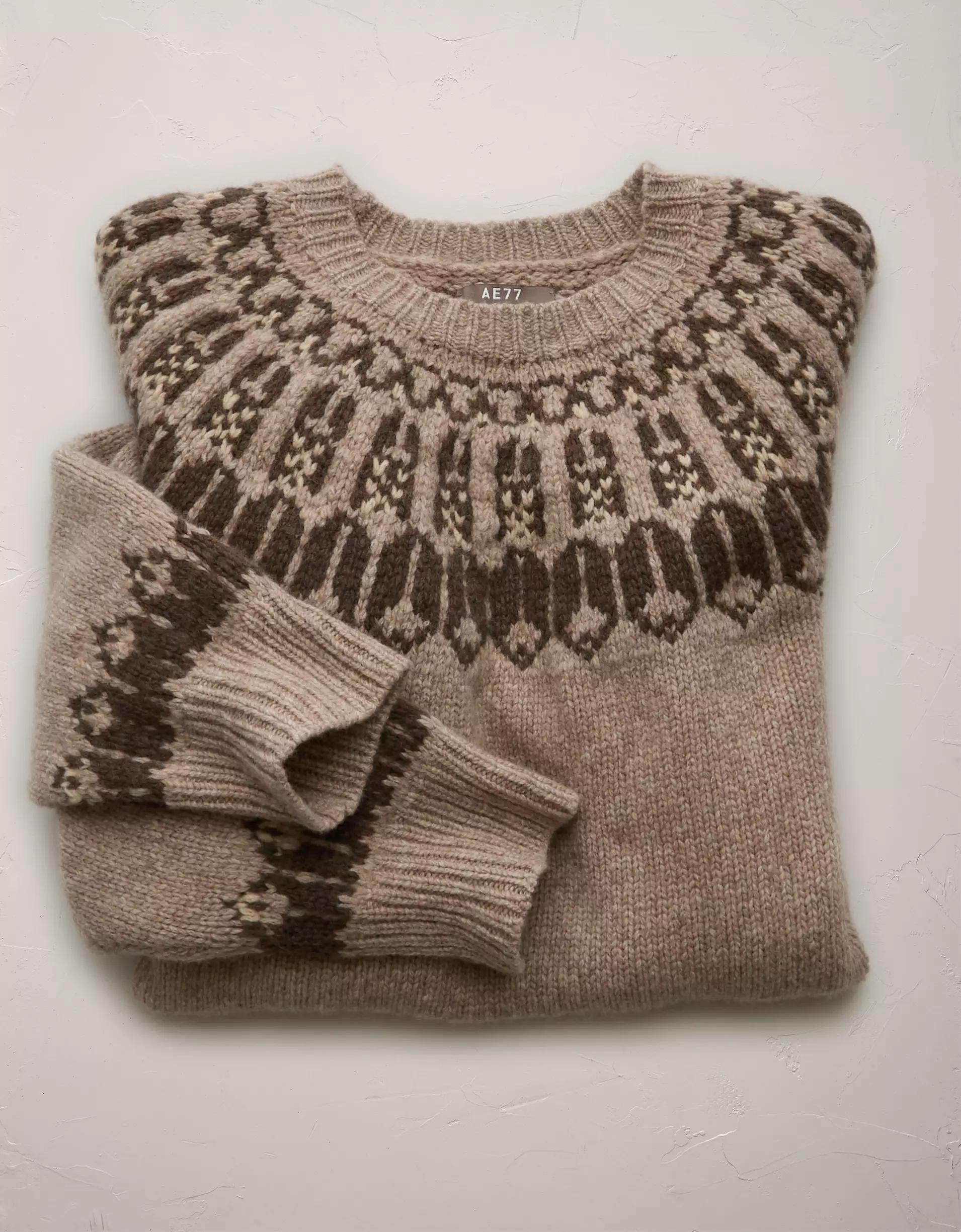 AE77 Premium Wool Fair Isle Sweater Product Image