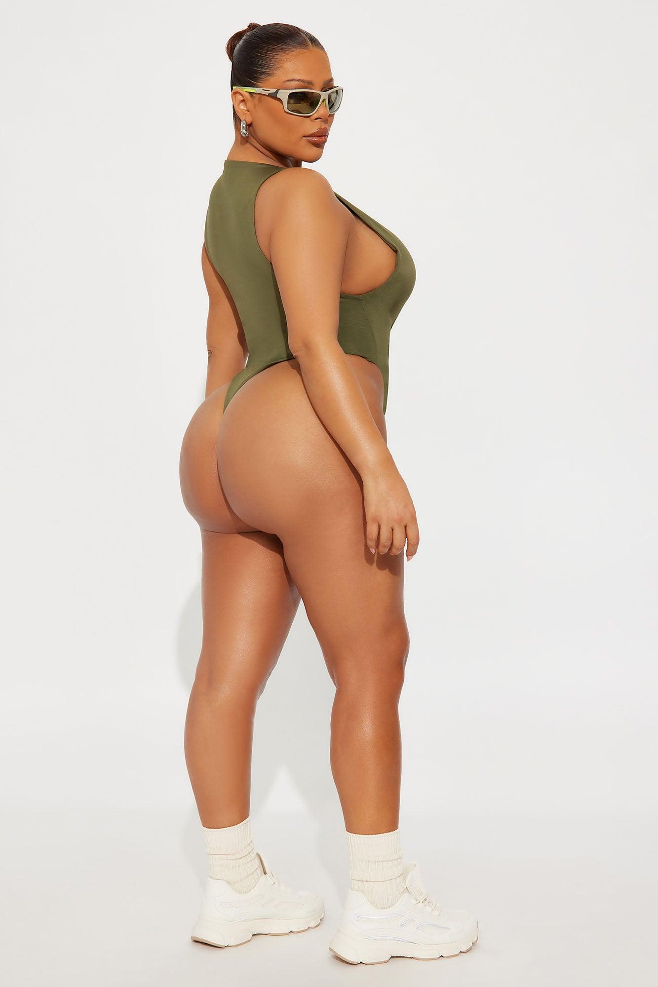 Contour Double Lined Scoop Neck Bodysuit - Military Green Female Product Image