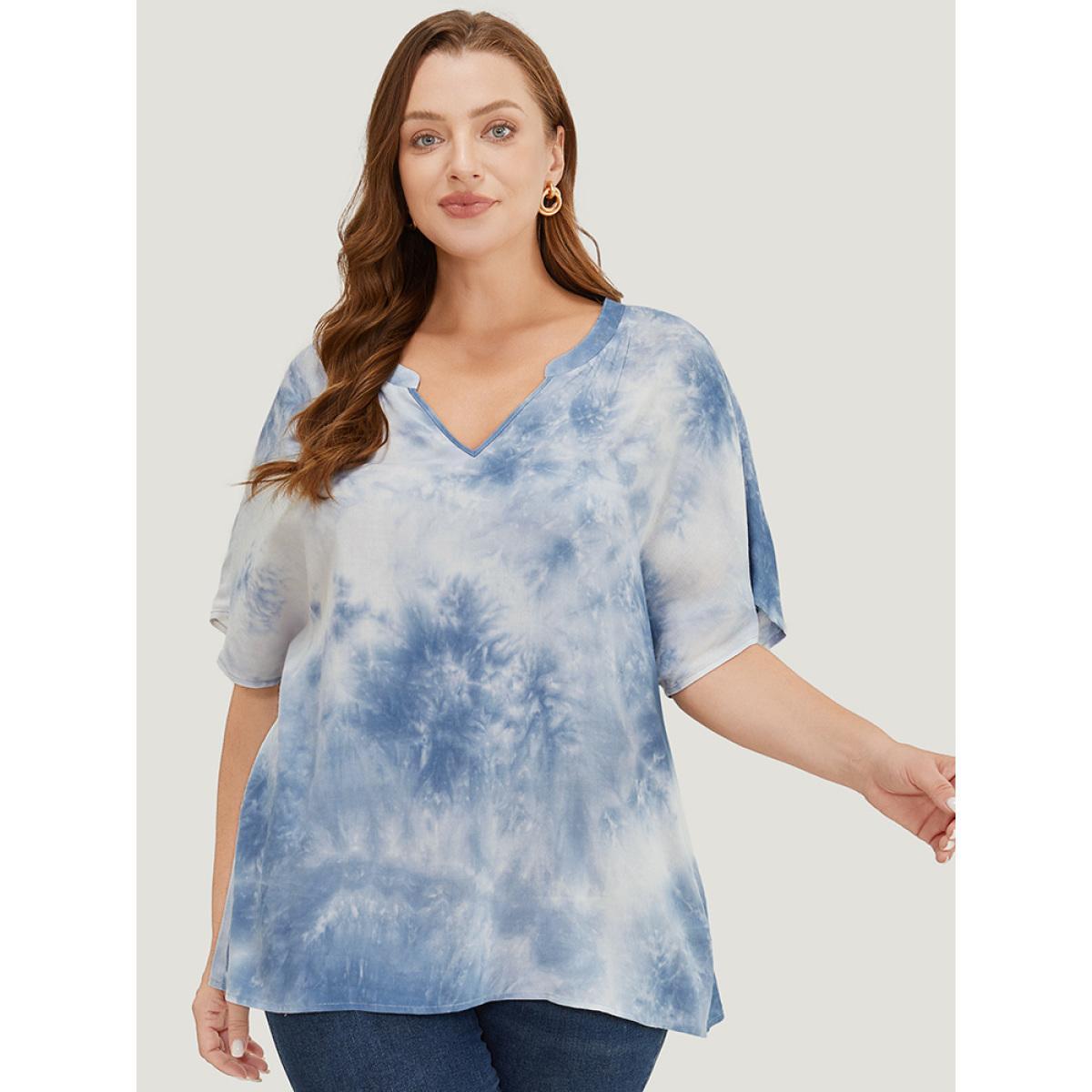Plus Size Stone Tie Dye Notched Dolman Sleeve Blouse Women Vacation Short sleeve Notched collar Dailywear Blouses BloomChic 18-20/2X Product Image