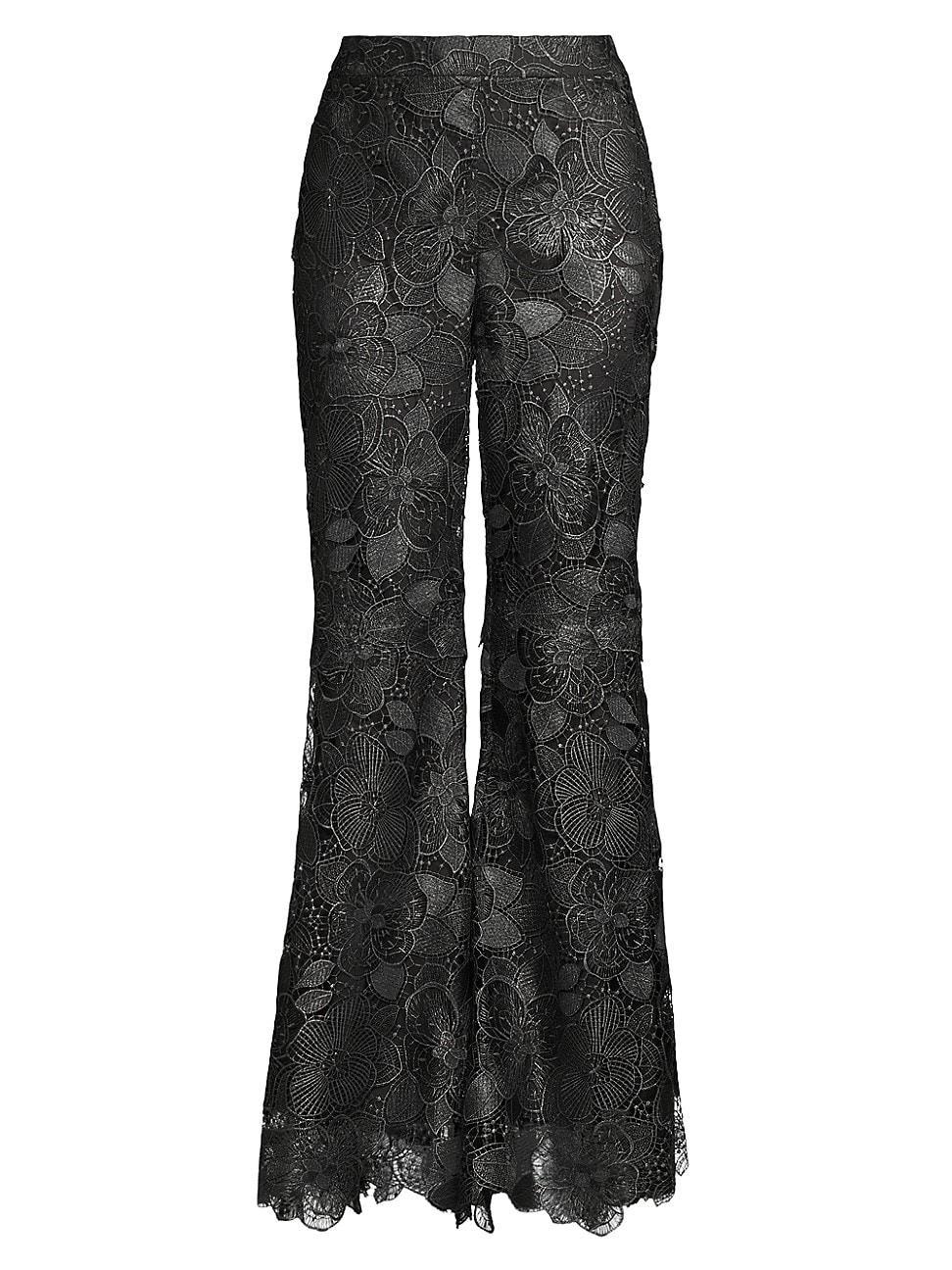Flare-Leg Metallic Floral Lace Pants Product Image