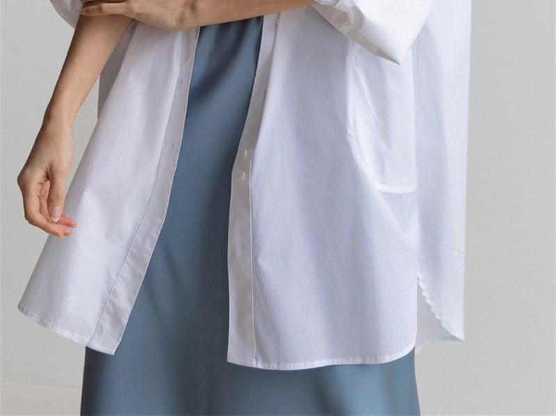 Long-Sleeve Plain Asymmetrical Slit Tunic Shirt Product Image