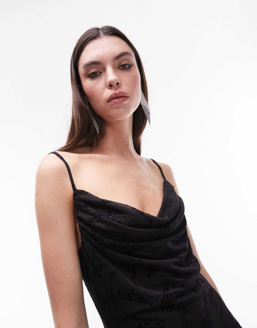 Topshop cowl neck jacquard maxi slip dress Product Image