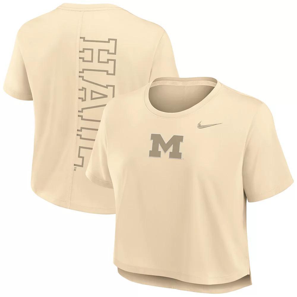 Women's Nike Tan Michigan Wolverines Performance Cropped T-Shirt, Size: Small, Team Product Image
