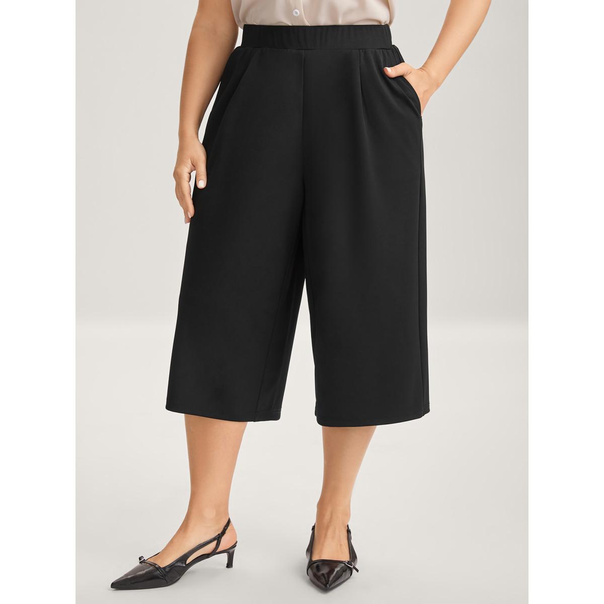 Plus Size No-Waist Gap Wide-Leg Pants Women Black At the Office Wide Leg Mid Rise Work Pants BloomChic 26/4X Product Image