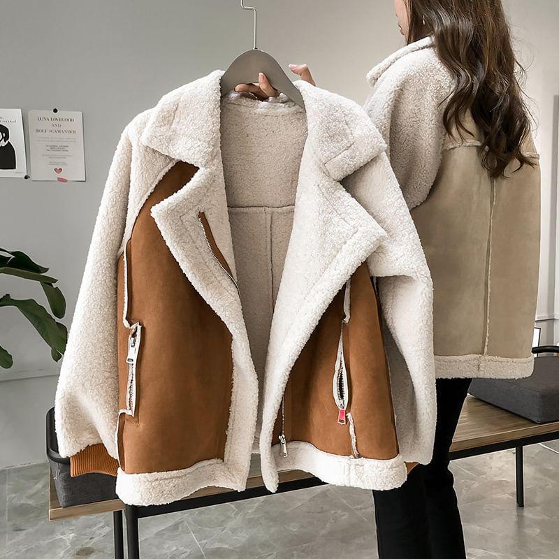 Faux Shearling Zip Aviator Jacket Product Image